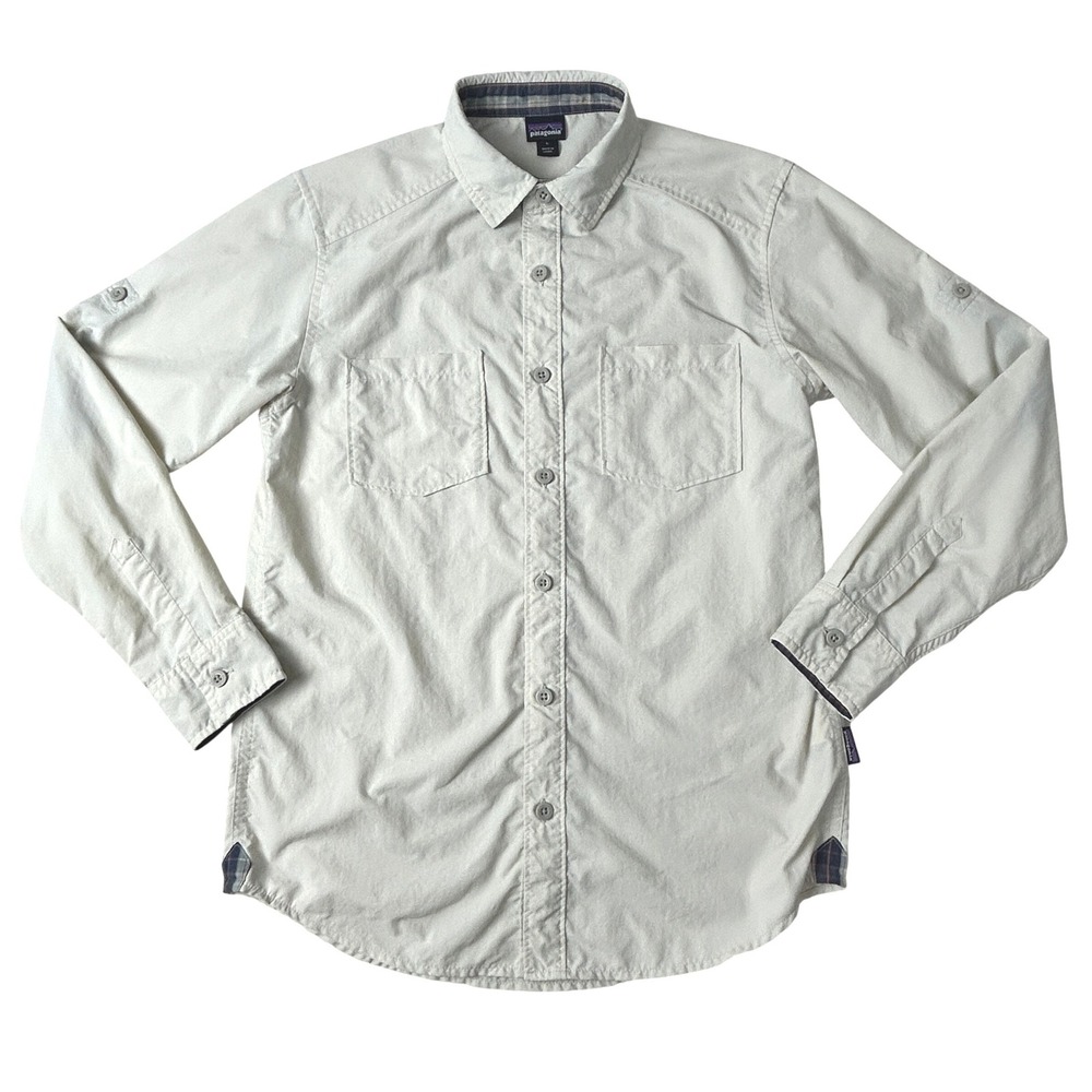 Patagonia Long Sleeve Button Up Fishing Shirt Boys‎ L 12 White Nylon Rio North